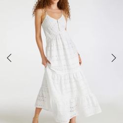 Elegant White Eyelet Maxi Dress Size M