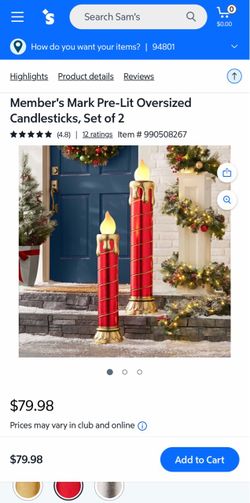 Members Mark Pre-Lit Oversized Candlesticks set of 2