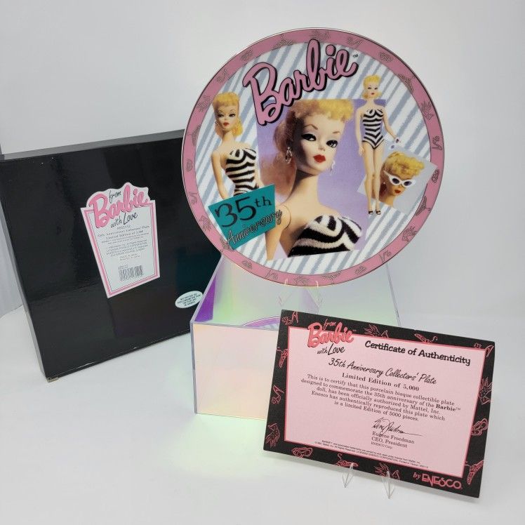 VINTAGE 1993 Enesco Barbie with Love 35th Anniversary Barbie Collector Plate