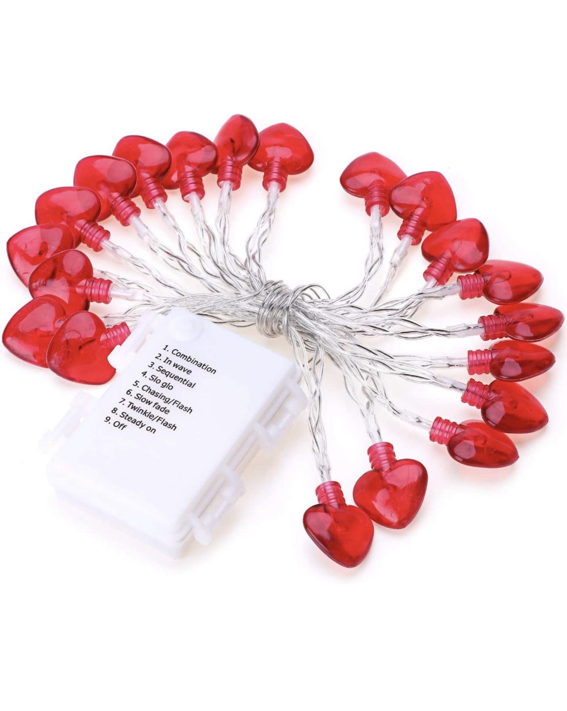 Valentine’s Day String Lights Decorations - 8.2ft/2.5m 20 Red Heart-Shaped 8 Flash Modes Battery Operated Twinkle Fairy Indoor/Outdoor Decorative Ligh