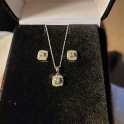 Diamond Earrings And Matching Necklace Sterling Silver
