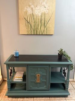 48" Refinished Sage Green Console / Bar Cabinet
