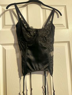 Victoria Secret Black Satin Lace Bustier with Garter Straps