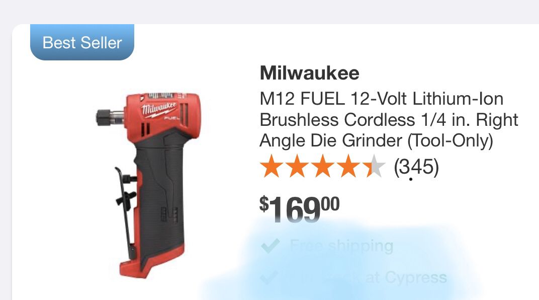 Milwaukee 1/4 in. Right Angel Die Grinder M12 Fuel 12V Lithium Ion