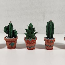 LOT OF 5 POTTED MIXED CACTUS ORNAMENT FLOWER DESERT SOUTHWEST HANGING FIGURES