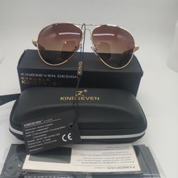 Unisex Kingseven Designer HD Polarized Aviator Sunglasses Gold Gradient Brown New