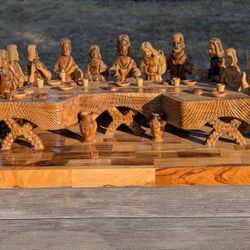 Hand Carved Olive Wood Last Supper Sculpture from Bethlehem 21.5in Religious Art

