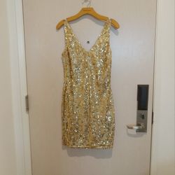 Christmas Dress Cocktail Evening Wear Wedding Party Clothing Banquet Prom Outfit Maxi Long Gold Dress Ball Gown Festive Elegant Gorgeous  BEBE brand 