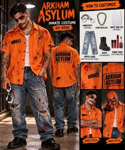Halloween costume Arkham Asylum Orange Button-Up Shirt