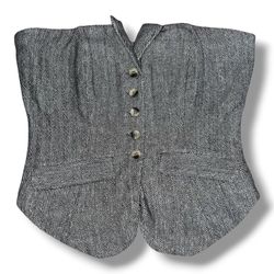 Free People Herringbone Strapless Corset Vest Top – Grey – Size S – NWT