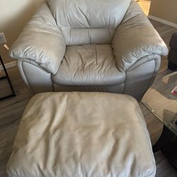 BEAUTIFUL REAL ITALIAN LEATHER CHAIR AND OTTOMAN  $OBO