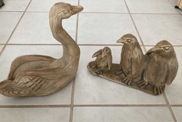 Vintage 1960’s Swan and Penguins Statues / Sculptures