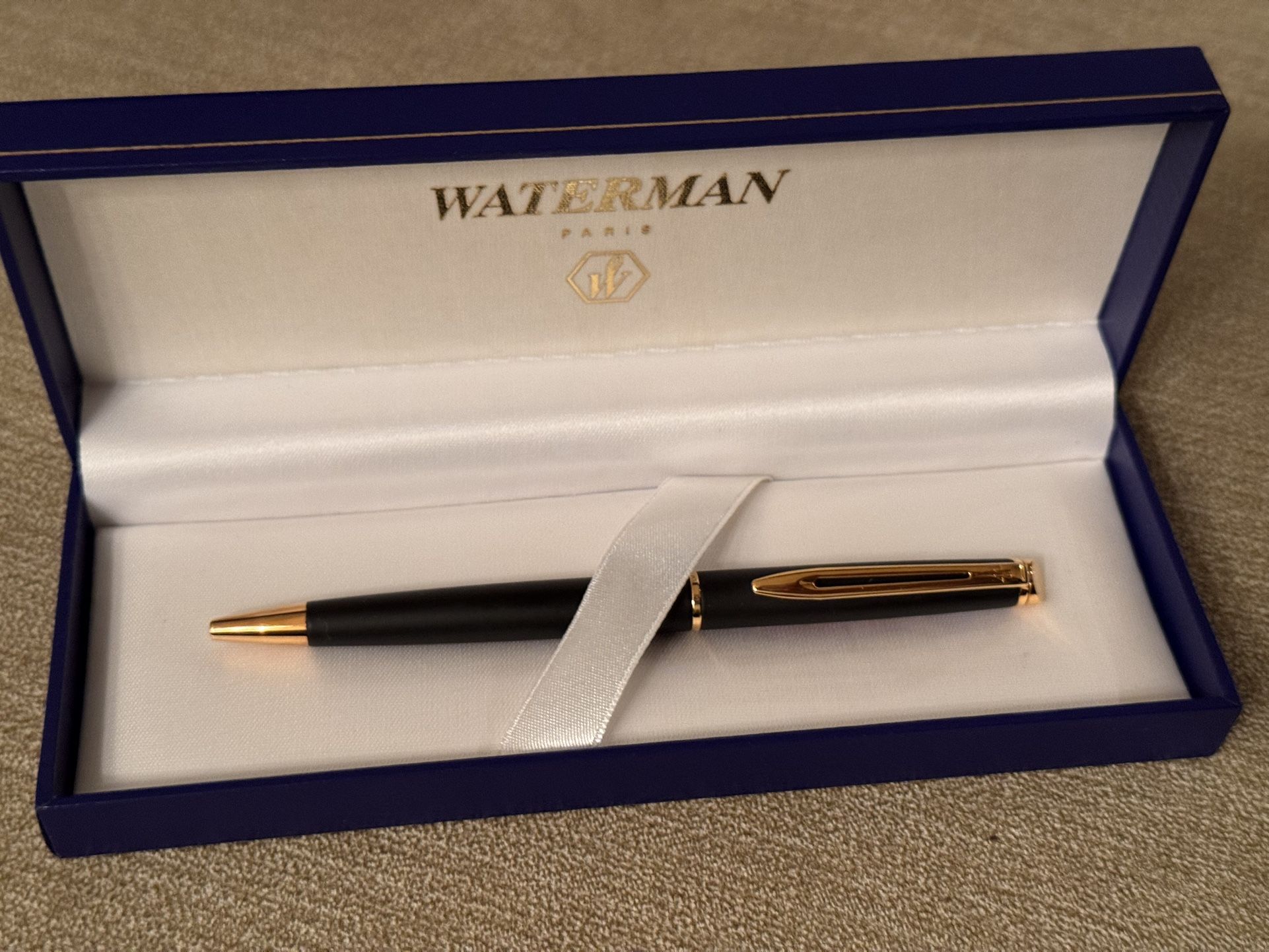 WATERMAN (Paris, France) Matt Black with Gold Trim Ballpoint Pen - Father’s Day Gift