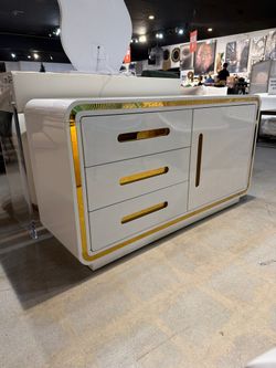 47.2” Long Glossy White 3 Drawer, 1 Cabinet, Engineered Wood, TV Stand, SideBoard, Entryway Table, Closet Dresser