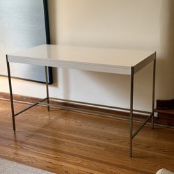 West Elm “Zane” desk in white lacquer and brass