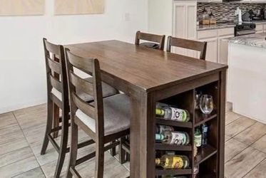 Counter Height Dining Table Set with Wine Storage