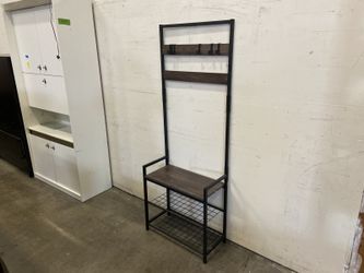 Contemporary Wooden Hall Tree with Metal Frame