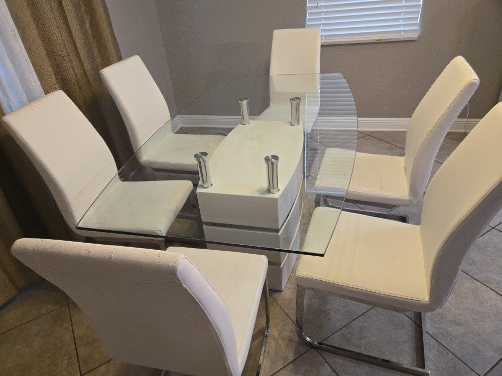 White 6 PC Rectangle Dining Room Set