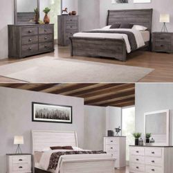 4- Pc Bedroom set Dresser,Mirror  Nightstand (1) Queen size bed frame  Not including Mattress and Box Sp