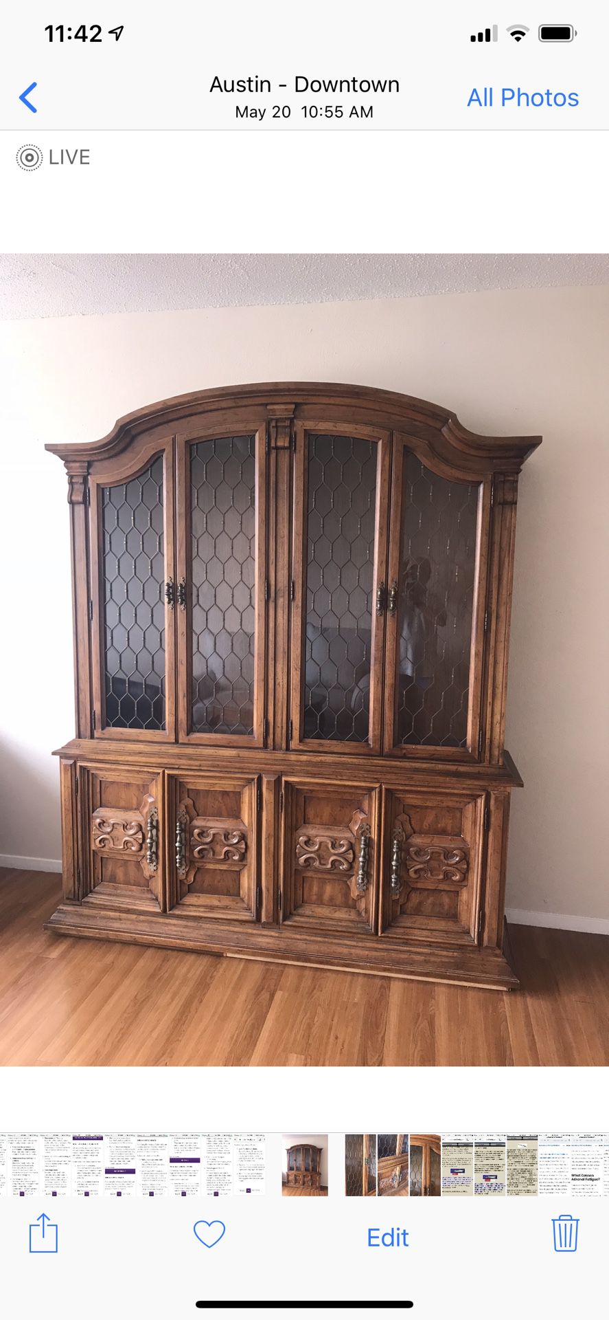 China cabinet, with glass shelves, good condition, can be separated into two parts for easier pick up and delivery