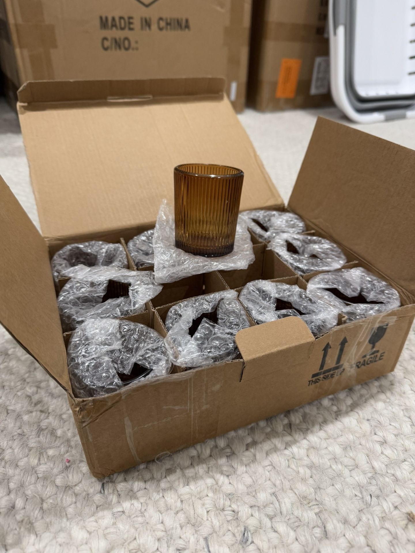 (30) Amber Ribbed Candle Voltives