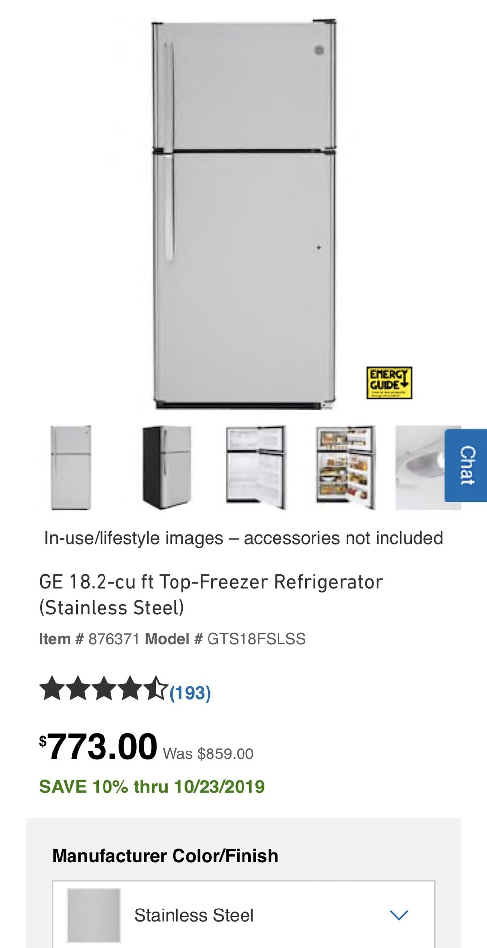 GE top-freezer refrigerator brand new stainless