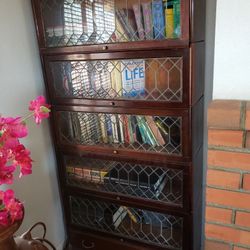 Antique book shelf 1920s Leaded Glass 