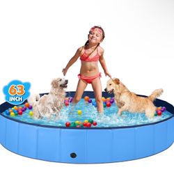 New 63” Pool Hard Plastic Foldable Dog Bathing Tub Portable Outside Kids Swimming Pool