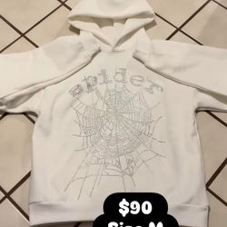 All White Vvs Sp5der Hoodie Size Medium 