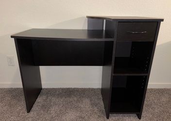 Black Computer Desk with Drawer and Shelves