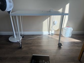 White Desk with Casters on Wheels