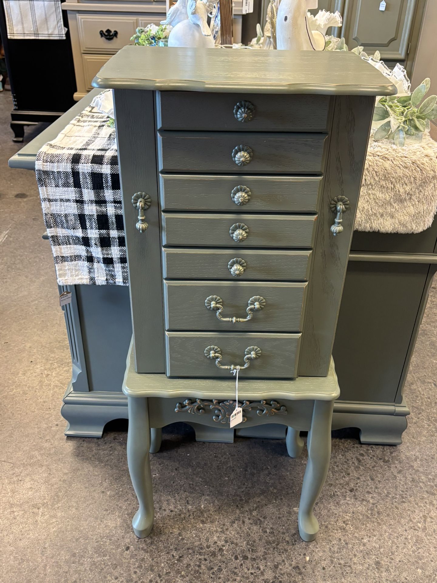 Newly Refinished Green Jewelry Armoire
