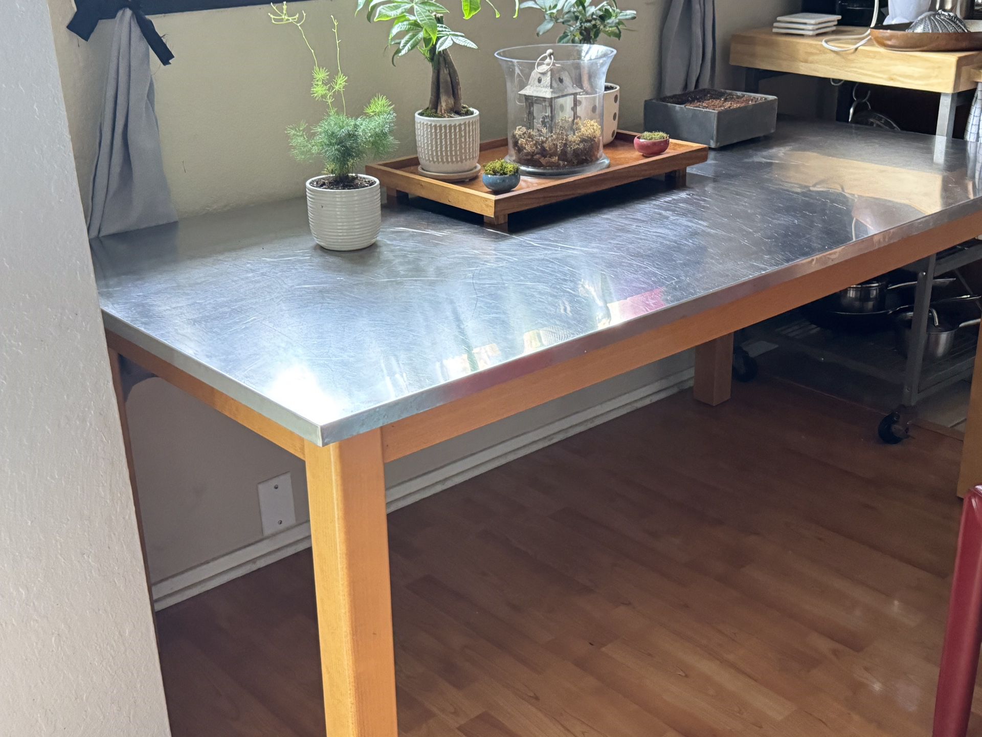 Pottery Barn Stainless Steel Topped Dining Room Table