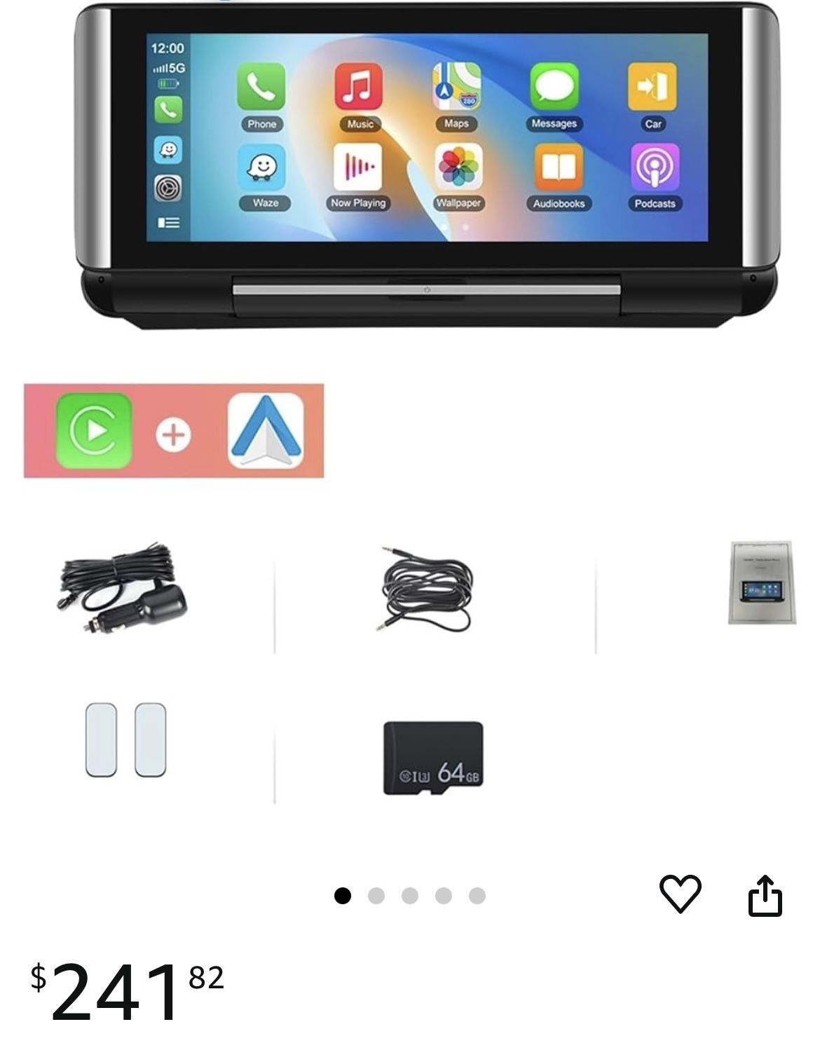 Android Car Monitor 4K Front Camera Carplay Android Auto Multimedia Player Airplay Mirror Cast 180° Fold(with CAM)