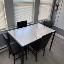 Dora 5-Piece Rectangle Faux Marble Wood Top White Dining Table Set