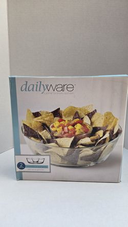 Dailyware Glass Chip & Dip Bowl Set – 2 Piece Serving Bowl – New in Box