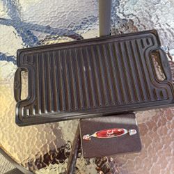 Vtg Emeri  All Clad Cast Iron Enameled Double Burner Reversible Grill/Griddle& Press