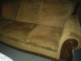 GOLD SOFA COUCH with WOOD DECO REDUCED HALF PRICE! Now...$158.NICE!