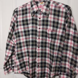 Vtg. Golden Vee Men's Long Sleeve Flannel Shirt Red Black Buffalo Plaid Pocke XL