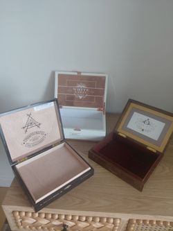 Lot of 3 Premium Hinged Wood Craft Boxes / Desk Organizers