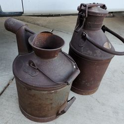 2 Antique STANDARD OIL COMPANY Jug Container  oil Gas Can Metal