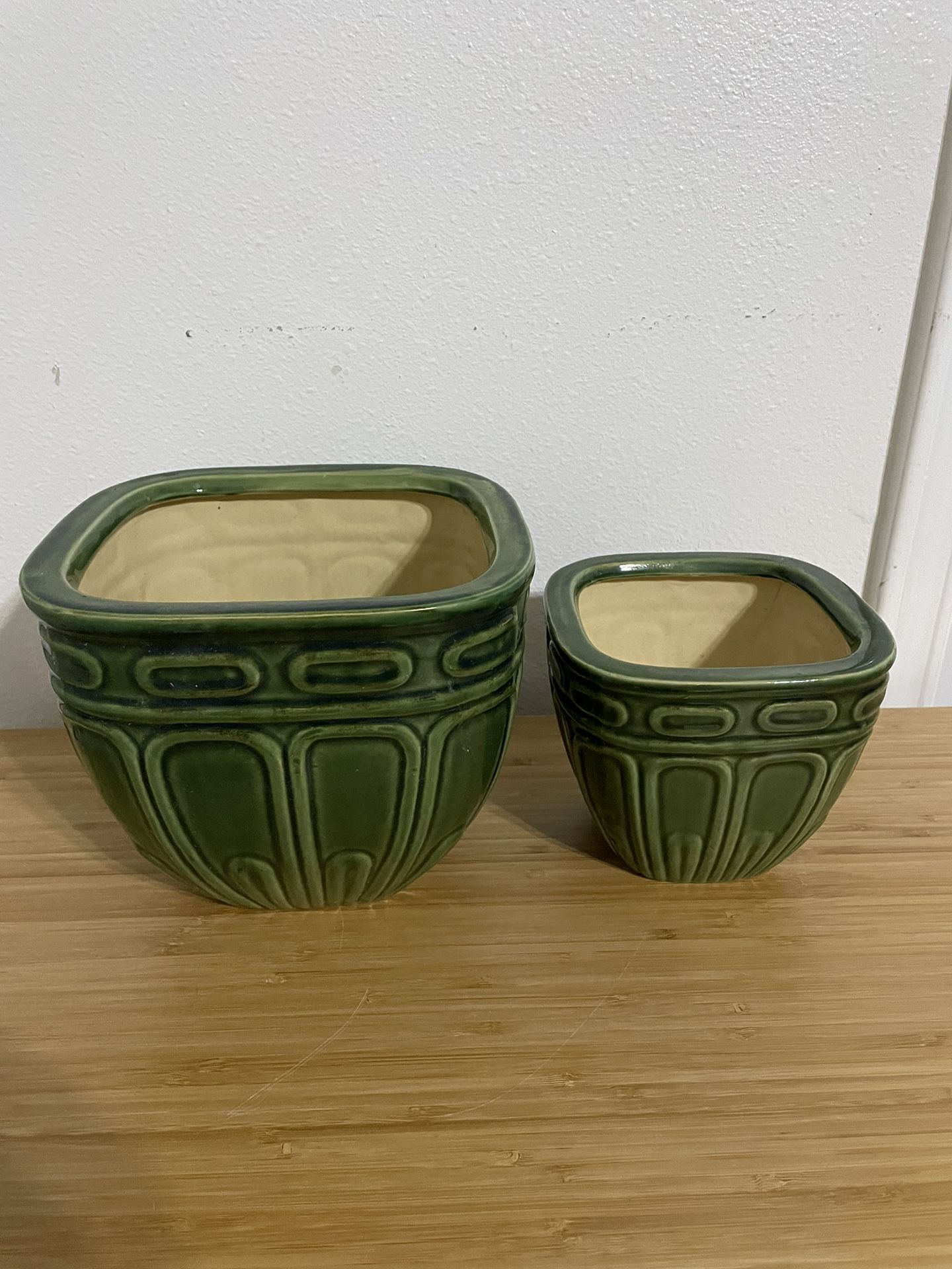 Matching Pair Of Ceramic Planters (7” and 6” tall)