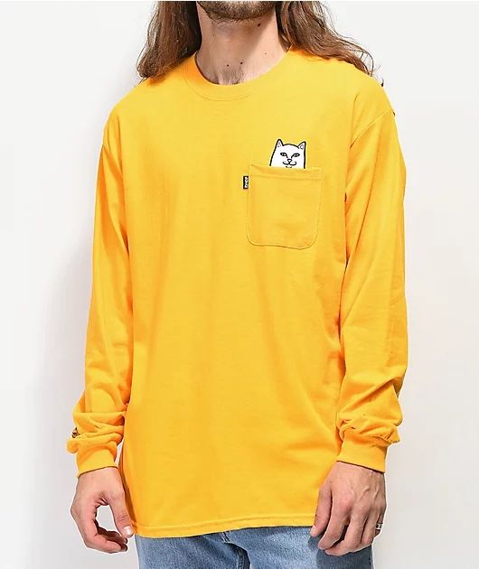 RIPNDIP Yellow Gold Peeking Lord Nermal Long Sleeve Graphic Top