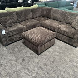 Chocolate Brown Sectional W/ Ottoman 