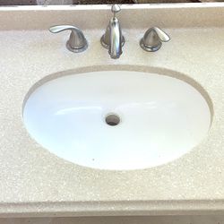 ❤️❤️ Tan/White Specked Quartz Bathroom Countertop & Sink w/ Faucet