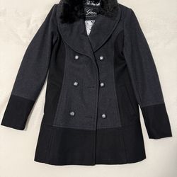 Guess Black Wool Peacoat w/ Faux Fur Collar – Women’s Small