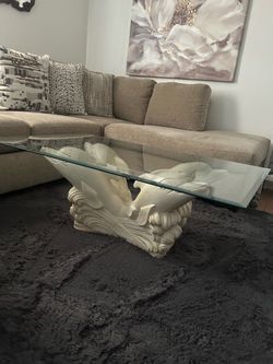 Dolphin Sculpture Glass Top Coffee Table