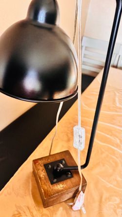 Black Metal Desk Lamp with Wood Base