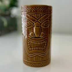 Hawaii Lucky Tiki Mug 2000 KC Brown Glazed Ceramic Hawaiian 6" Set of 2