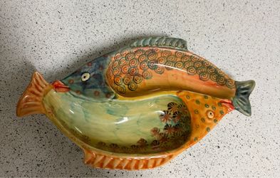 Pottery Fish 13" Serving Platter Made In Italy
